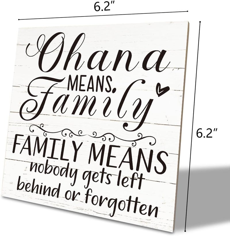 SUSZDOU Family Wooden Plaque, “Family Means Nobody Gets Left Behind or Forgotten”, 6.2x6.2 Inch Table Art Sign, Farmhouse Quote Decor for Living Room or Home Tabletop D - Image 2